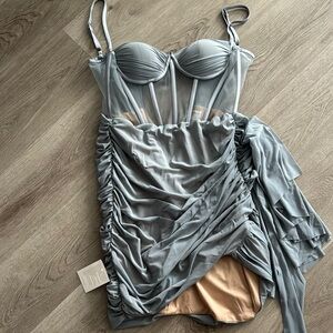 Elegant Gray Ruched Dress